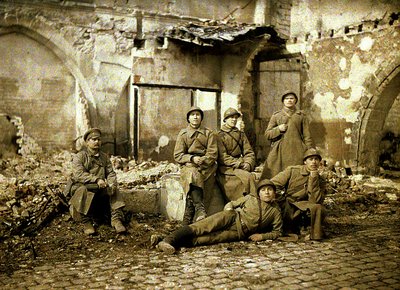 Group of Russian Soldiers in the Ruins, Reims, Marne, France, 1917 by Fernand Cuville